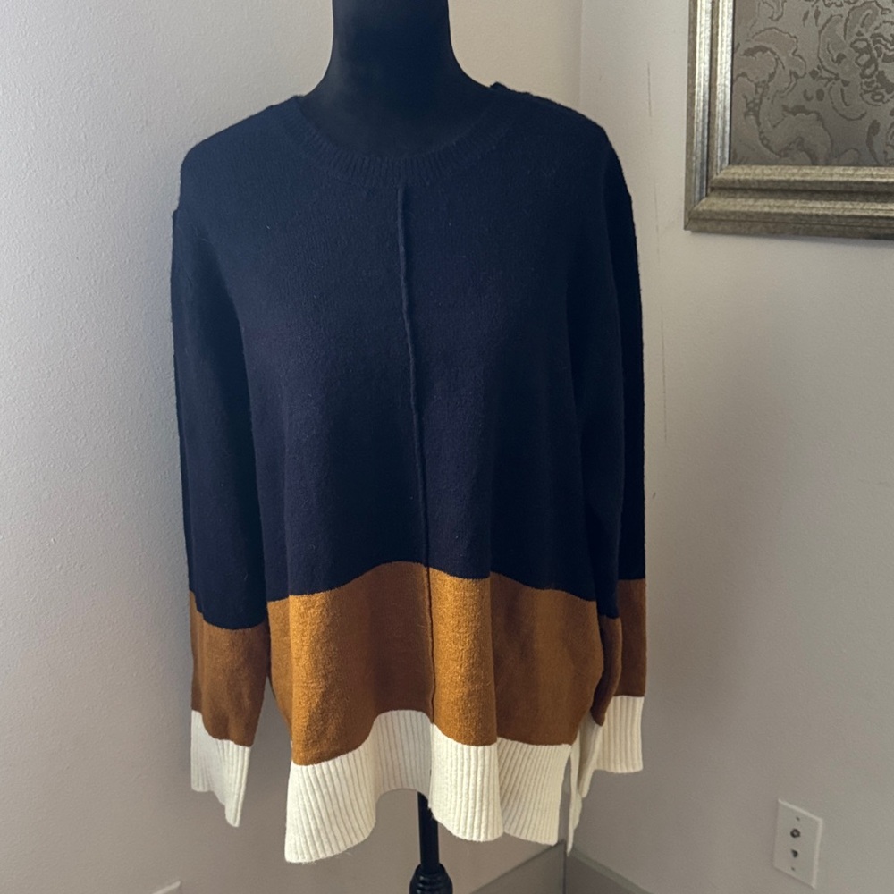 Jason Maxwell Color‎ Block boxy Sweater - Navy, Brown, Cream crewneck Sz 2X